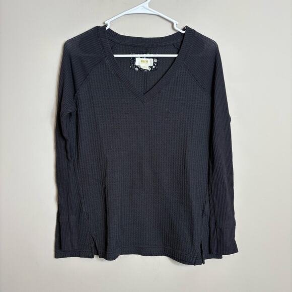 Anthropologie Maeve Pearson Waffle Knit Thermal Long Sleeve Black Size XS - Picture 3 of 8